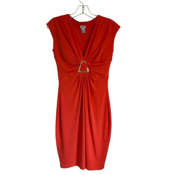 Cache Orange Midi Dress with Gold Detail Size 6 - Picture 1 of 8